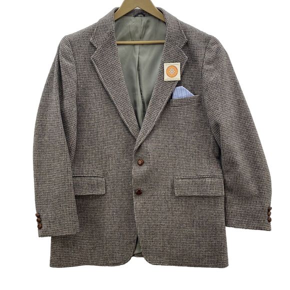 VTG Levi Strauss Tailored Classic Wool Tweed Sport Coat 2 Leather Button Men 44R - Picture 4 of 16